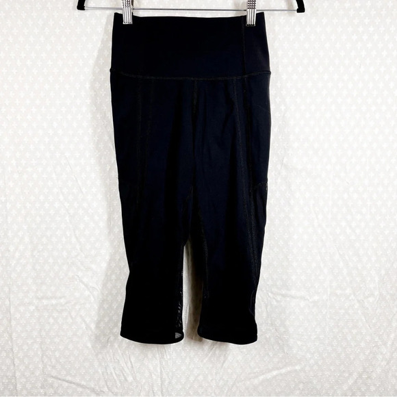 Lululemon Black High Rise Wunder Under Crop Mesh‎ Leggings - Picture 1 of 6